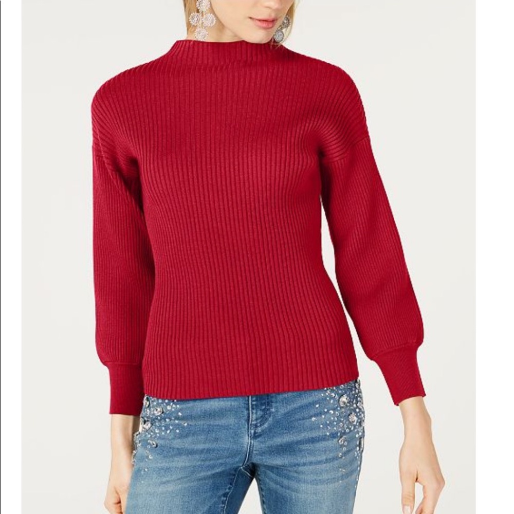 I.N.C. Volume-Sleeve Ribbed Sweater